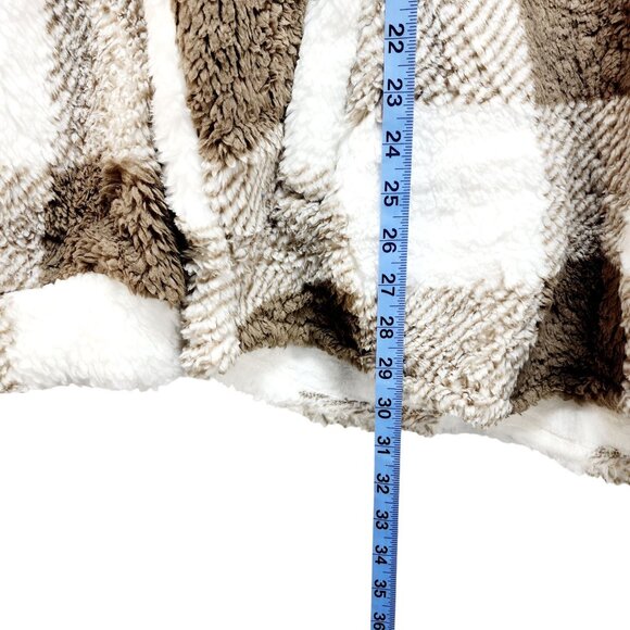 Merokeety Womens Size XL Plaid Sherpa Fleece Jacket Brown White Button-Up - Picture 8 of 14